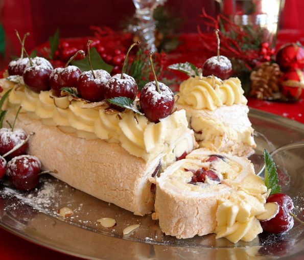 Cherry & Marscapone Cream Pavalova Roll