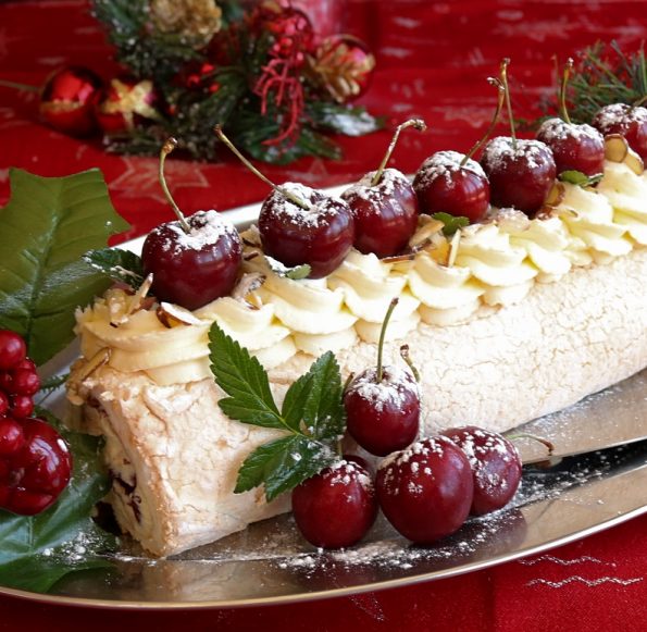 Cherry & Mascarpone Cream Pavlova Roulade