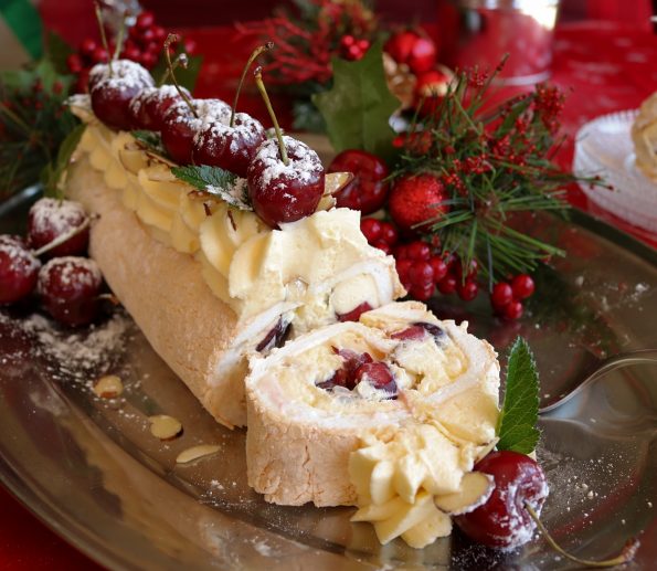 Cherry & Marscapone Cream Pavalova Roll